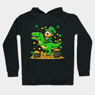 Leprechaun T-rex Dino Kids St Patricks Day Boys Hoodie